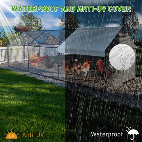 NUGRIART Metal Chicken Coop 157"×40"×40" Chicken Run with Waterproof Cover Portable Poultry Cage Walk in Hen House Outdoor Backyard Farm Animal Enclosure Crate Pet Playpen Exercise Pen for Rabbit Duck - size: 157.0"L x 40.0"W x 40.0"H