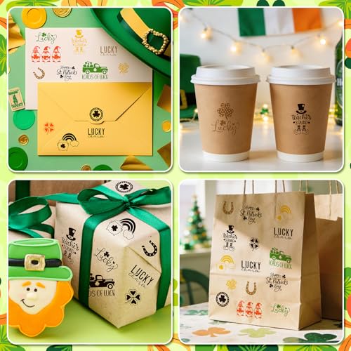 JarThenaAMCS 11 Pcs St. Patrick's Day Wooden Rubber Stamps Lucky Clover Shamrock Gnome Mixed DIY Craft Stamps for Irish Party Decor Scrapbooking Cards Making - style: St. Patrick's Day