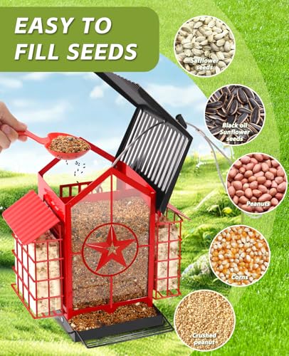 Weatherproof Hanging Bird Feeders for Outdoors - 4Lbs Large Metal Suet Feeder for Wild Cardinal Finch, Red Bird Watching Lovers Gifts