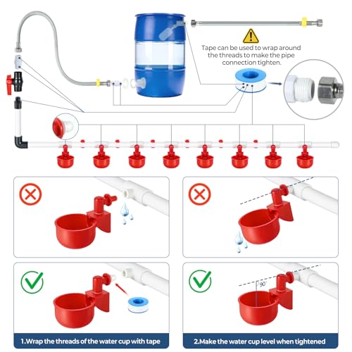 57 Pcs Automatic Chicken Waterer System Set, Chicken Watering System Kit with 8 Chicken Water Cups, Float Valve, Water System for Chickens Ducks Quail Poultry