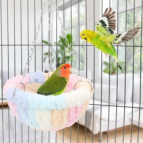 Wontee Bird Nest Bed Parrot Hanging Swing Hammock Bird Cage House for Budgies Parakeets Cockatiels Lovebirds Conures (Multi-Colored) - color: Multi-colored