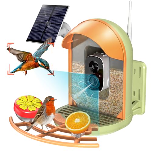 Bird Feeder with Camera, 2K HD, AI Recognition, Solar Powered | Identifies 11,000+ bird species, captures crisp 2K video, solar powered for outdoor, app control and IP65 weatherproof design - color: Light Green, size: With Stand