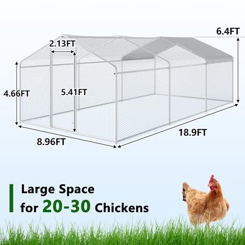 Large Metal Chicken Coop, Chicken Runs with Waterproof Cover, Walk in Poultry Cage for Yard with Hen House, Duck Coop and Rabbit Run(8.96'Wx18.9'Lx6.4'H) - color: Spire Roof, size: 3 units