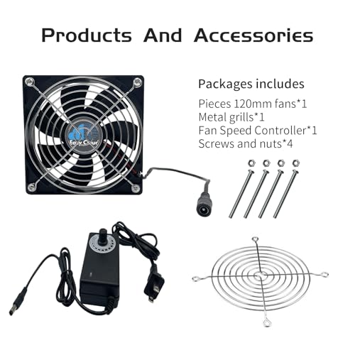 Muffin Fan 120V Axial 220V 110V with Variable Speed Controller Computer Fan with AC Plug for PC Cooler Cabinet Receiver Xbox DVR Greenhouse, 2 Pack - size: 120mm × 38mm, style: 2 Pcs