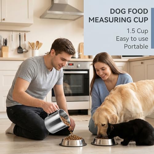350 ML Dog Food Measuring Scoop 1.5 Cup Stainless Steel Measuring Cups with Handle Durable Pet Food Scoop 1.5 Cup Dog Foods Scoops for Dogs, Cats, Birds, Rabbits for Dry Foods & Treats