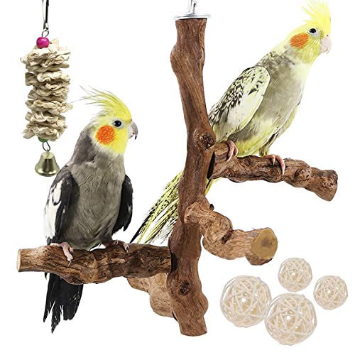 6 PCS Bird Perch Stand Natural Grapevine with Chewing Toys for Parrots, Parakeets, Cockatiels, Conures, Macaws, Love Birds (Style 8) - color: Style 8