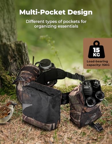 KEMIMOTO Dove Hunting Belt, Tactical Shell Pouch Dove Belt | Shoulder Strap, Breathable Design & 4 Pouches for Tools, Accessories and Gear, Ideal for Hunting, Fishing & Dog Training - color: Camo