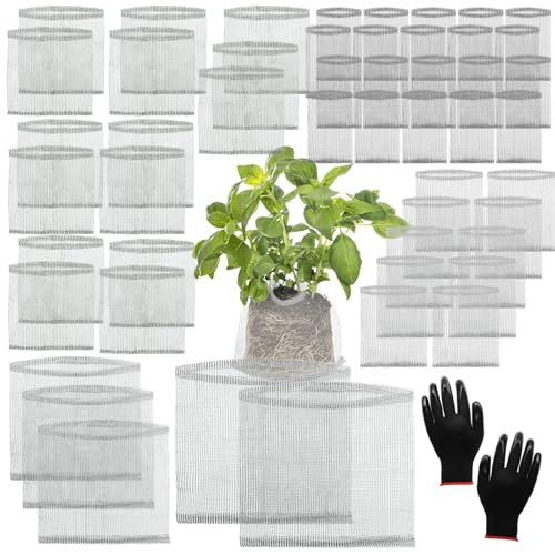 50 Pcs Gopher Baskets 1/3/5/10 Gallon Root Guard Proof Stainless Wire Steel | Mix 4 Sizes Mesh Cage with Gloves Root Protection for Gophers Moles Voles, Bulbs Tubers Trees Orchid Flowers Planting Baskets - size: MixSize-50 Pack