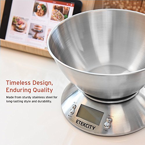 Etekcity Food Scale with Bowl, Timer and Temperature, Grams and Ounces | Stainless steel bowl with tare, temperature sensor, ideal for baking, coffee and meal prep - color: Stainless Steel-Silver