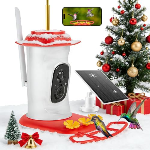 Smart Hummingbird Feeder with 2K HD Camera Auto Capture/Notify, Live View | AI Identify Bird Species, Bird Watching Camera with 3 Feeding Ports for Outdoors Hanging,Instant Notify, Gift for BirdLover