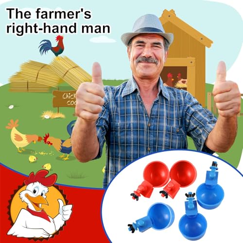 Tanlade 50 Pcs Automatic Chicken Waterer Cups Chicken Feeder for PVC Pipe Waterer Kit for Poultry Duck Goose Turkey Bunny (Red,Blue,Classic) - color: Red,Blue