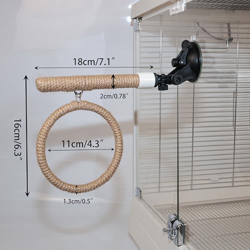Natural Flax Bird Perch Stand with Strong Suction Cups | Movable Parrot Training Perch for Window/Mirror/Car/Tiles | Universal for Budgie, Cockatiel, Conure (Perch Stand with Swing) - color: Perch Stand with Swing