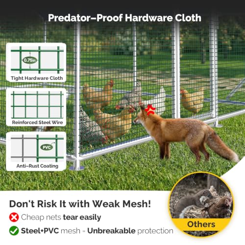 Sino Luban Large Metal Chicken Coop Run with Hardware Cloth Anti-Rust for 30 Chickens/Ducks, Chicken Runs for Yard with Waterproof Cover, Chicken Enclosure Pen Outdoor, Walk-in Poultry Cage - size: 17.8' L x 8.8' W x 6.4' H
