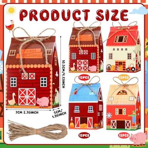 Zhanmai 48 Pcs Farm Animal Treat Boxes Candy Mini Cow Barnyard Boxes Farmhouse Paperboard Gift Bags for Holiday Party Treat Cookie Goodie Snack Gift Packaging - style: Summer Farmhouse