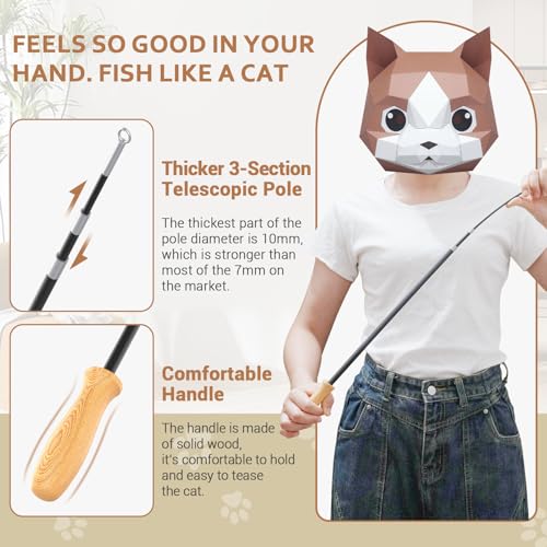 ROSAUI Cat Teaser Wand Toys, Interactive Bird Toys for Indoor Kittens, 42.15’’ Long Cat Fishing Pole Toys, 2Pcs Wires and 5Pcs Natural Refills, Sustainable Wooden Handles, Exercising, Playing - style: Original Wand Set – 2 Rods, 5 Toys