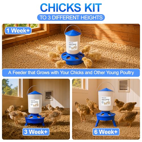 0.8Gal Top Fill Chick Feeder and 0.4Gal Chick Waterer 3 Height Scoop Blue | Chick Feeder and Waterer Set, Anti-Drown Poultry Waterer for Raising Chicks in Brooder - size: 0.8Gal Feeder & 0.4Gal Waterer