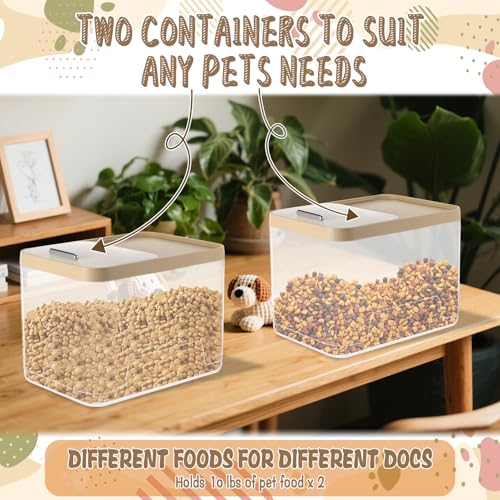 CIEOVO 2 Pack Airtight Dog Food Storage Container, 10Lbs Clear Pet Dog Food Storage Bin with Measuring Scoops for Rice Grain Pet Dog Cat Bird Dog Treat Storage Food Fresh