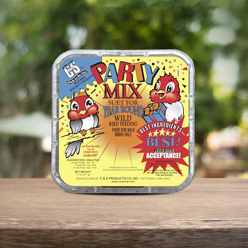 C&S Party Mix Suet Treat, Suet Cakes for Wild Birds, Pack of 8 | Suet cakes for woodpeckers, made with real party mix, use in a suet feeder year-round - style: Party Mix, 8 Pack