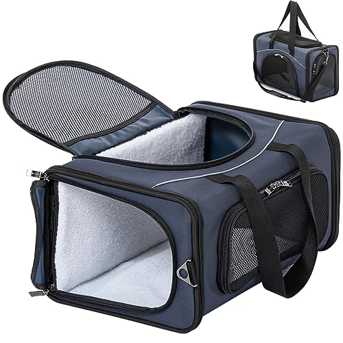 Petsfit Airline Approved Pet Carrier for Small Dogs & Cats, 18x8x11 TSA Approved Carrier, with Removable Dual-Sided Padding (2-Way Placement) - Fits Under Most Airplane Seats, Escape Proof (Navy) - color: Navy, size: 19.0"L x 9.5"W x 12.0"H