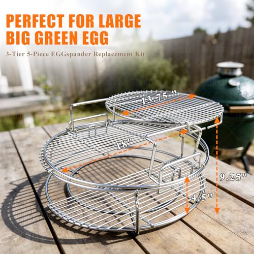 5-Piece Eggspander Replacement Kit with Conveggtor for Big Green Egg Large | Expander Rack for Green Egg Accessories, High-Quality Stainless Steel