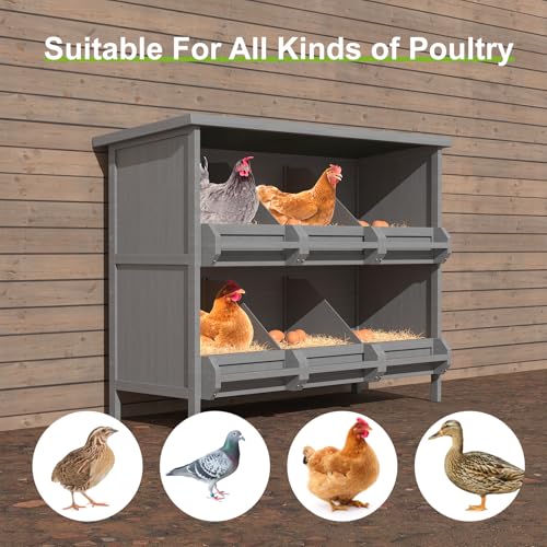 2-Tier Nesting Boxes for Chickens,Chicken Laying Boxes with Perch | Wooden Chicken Nesting Box for Poultry, Solid Wood Egg Laying Box for Hens, 6-Compartment - size: 45.3"L x 15.4"W x 34.6"H