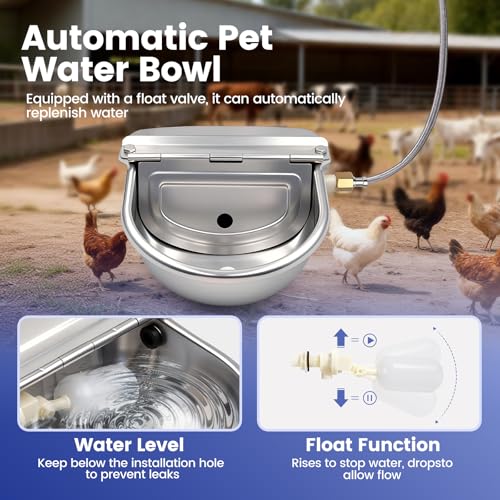 Automatic Dog Water Bowl Dispenser Outdoor, Wall Mountable | Heavy Duty 304 Stainless Steel Auto Waterer, Auto Refill, Drain Hole for Easy Cleaning, Fits Dogs, Cats, Poultry & Livestock