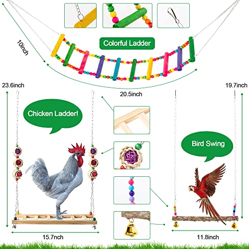 11PCS Chicken Toys for Coop Accessories - Chicken Xylophone Toy, Chicken Mirror, Chicken Ladder Bridge, Coop Swing, Vegetable Hanging Chicken Feeder, Chewing Foraging Toys, Gifts for Hens - size: 11pcs