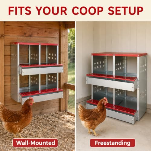 4-Compartment Roll Away Chicken Nesting Box for Hens, 21 Inch | Metal build, Egg collection tray, Perch, Protective lid, Wall mount, Freestanding setup, Ducks, Backyard coop, Barn supply - size: 16.3"L x 16.9"W x 24.4"H