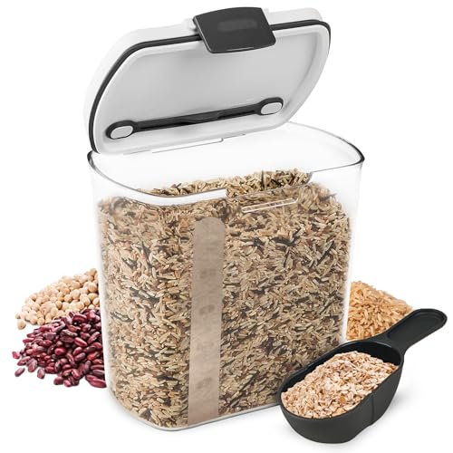 ProKeeper 2.5-Quart Grain Storage Container with Hinged Lid, Clear – BPA-Free, Airtight Seal, 5.5 x 7.65 x 7.25" | Includes Scoop, Hinged Lid, and Measurement Markings, Ideal for Rice, Beans, Grains, and Oats, BPA-Free and Dishwasher Safe