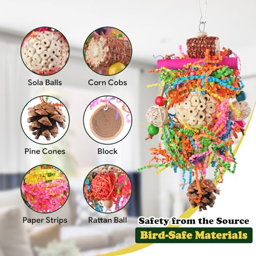 Bird Toys, Parakeet Foraging Toy, Hanging Chewing Toy, Bird Cage Accessories – Suitable for Cockatiels, Budgies, Lovebirds, Conures and Other Small Parrots - color: 3 pieces sola