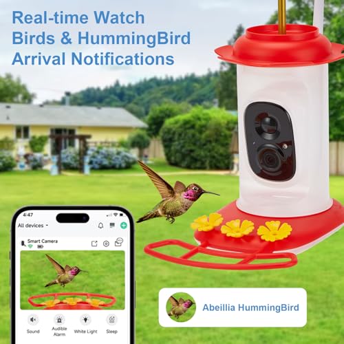 Smart Hummingbird Feeder with 2K HD Camera Auto Capture/Notify, Live View | AI Identify Bird Species, Bird Watching Camera with 3 Feeding Ports for Outdoors Hanging,Instant Notify, Gift for BirdLover