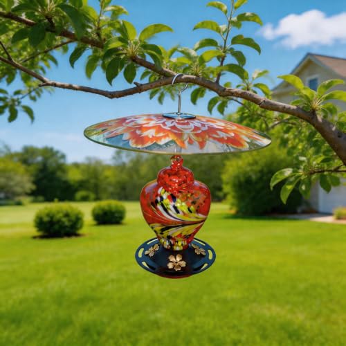 13" Large Glass Rain Cover for Bird Feeder, Daisy Weather Guard Dome Shield | Stainless Hooks & Shatterproof Squirrel Baffle, Dual Use on Shepherd Pole or Hook Hanging, Bird House Protector, Dia. 33cm - color: Mandala Daisy, size: 1PC/Pack