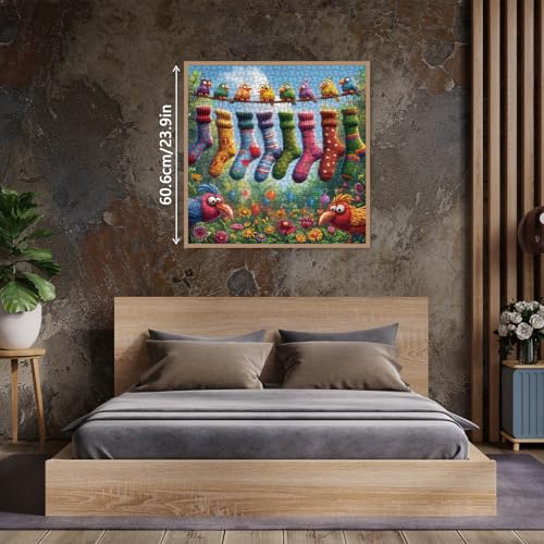 Colorful Birds Garden Puzzles for Adults 1000 Pieces, Flower Nature Jigsaw Puzzles, Cute Scene Art Puzzles - color: Rainbow Bird's Sock Party