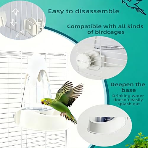 Automatic No Mess Bird Feeder and Water Dispenser Set, Acrylic Food Container and Drinker Bowl for Parrot Cage, Easy Clean Accessories for Parakeets Cockatiels Lovebirds and Other Small Pets