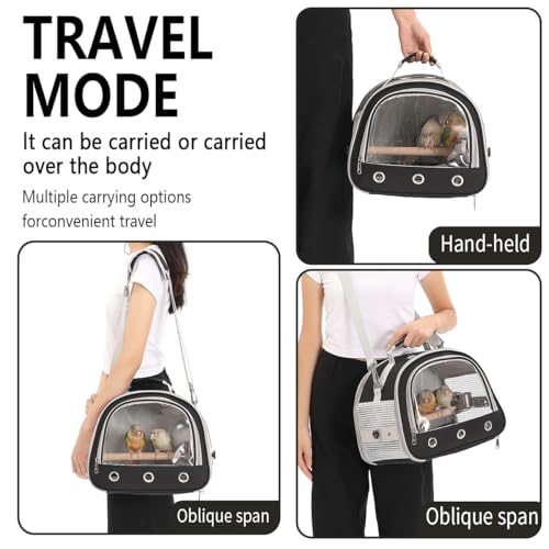 Bird Carrier,Bird Cage Parakeet Parrot Budgie Carrier Backpack for Small Birds, Travel Bird Cages with Perch, Transparent Ventilation Cockatiels, Lightweight Pet Carrier for Outdoor Use(Black) - color: Black
