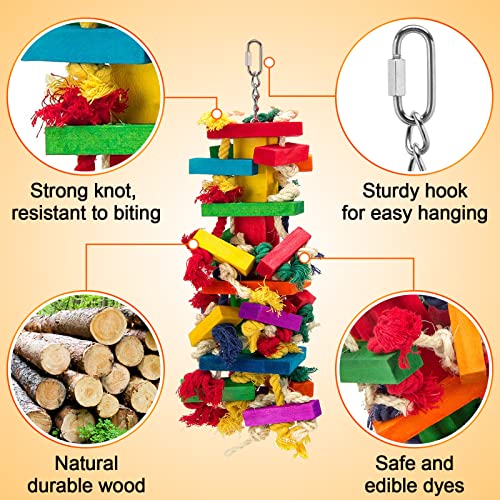 Extra Large Natural Wood Bird Toys for Macaws, African Grey, Amazon Parrots | MEWTOGO, Fun to Climb on, to Swing on, to Chew on, to Unravel, to Preen, Brightly Colored, Appealing to Birds, Bird Gifts - style: Long