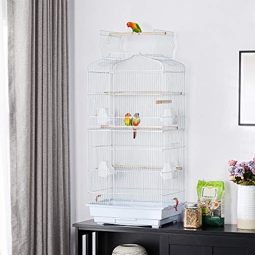 Yaheetech 41'' Open Top Medium Size Quaker Parrot Bird Cage Cockatiel Indian Ring Neck Sun Parakeet Green Cheek Conures Lovebird Budgie Canary Finch Parrotlet Bird Cage, White - color: White