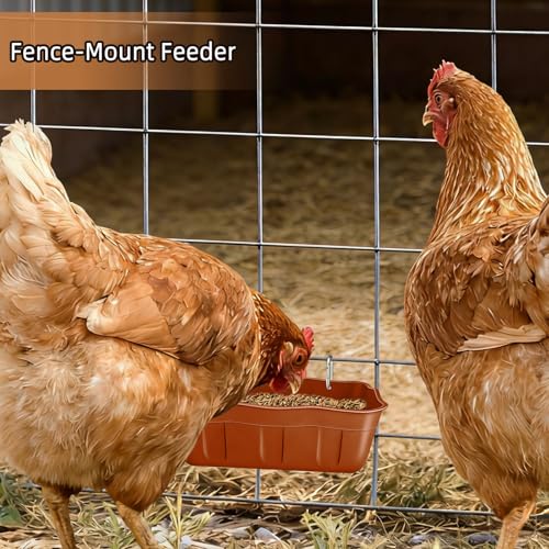 Hanging Chicken Feeders,Duck Feeder Waterer,Small Feed Trough 1.3 Quart 3 Pack,Hanging Fence Feed Trough for Poultry,Terracotta - color: Terracotta, size: 1.3 Quart (3 Pack)