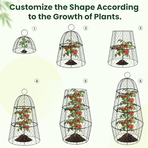 6 Pack Garden Cloche Plant Protectors from Animals, Adjustable 3-Tier Chicken Wire Plant Cages for Outdoor Plants, Stackable Metal Garden Cloches Keep Rabbits, Squirrels & Birds Away, 17.3" x 11.4" - size: 17.3" x 11.4"