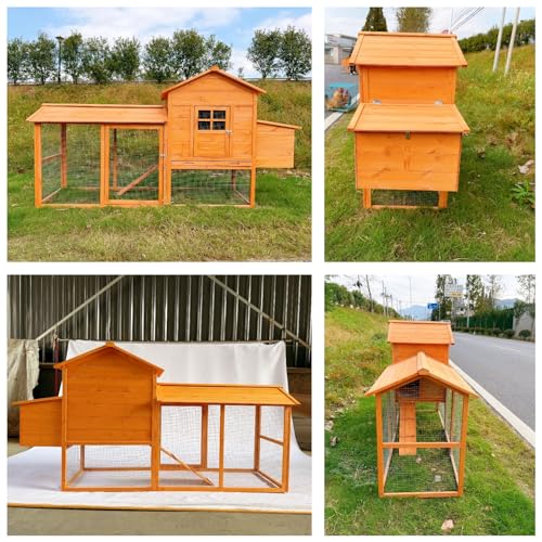 84.6" Wooden Chicken Coop for 4-6 Chickens, Outdoor Backyard Poultry House with Spacious Run, Nesting Box with Lid Support, Slide-Out Tray for Easy Cleaning, Weather-Resistant Animal Habitat