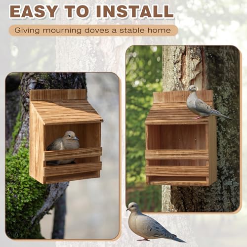 Briwooody Wooden Open Mourning Dove Nesting Box for Outside Dove Bird House 14 H x 10 W x 6 L Inches Bird Nesting and Roosting Platform Hanging Birdhouse Garden Decoration (Flat Roof, Brown) - style: Flat Roof