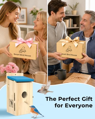 Bluebird House with Camera,Bird House with Camera Solar Powered | Motion Detect & Night Vision,App Control,Wi-Fi Bird Watching for Backyard Nesting,Camera Bird House,Smart Bird House,Blue - color: Light Blue