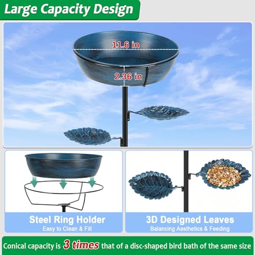 Metal Outdoor Bird Bath, Rust-Proof Removable Bowl for Garden Decor Blue | Freestanding Birdbath & Birdfeeder with Heavy-Duty Base, Bird Bowl for Lawn Patio Yard Bird Feeding Decor, Easy to Install - color: Blue