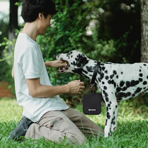 Dog Treat Pouch with Training Clicker,Waterproof Nylon Fabric Poop Bag Holders for Leashes,Hands Free Small Dog Walking Bag with Carabiner, Pet Puppy Training Walking Essentials (Black) - color: Black