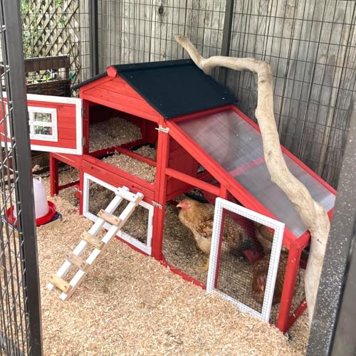 GUTINNEEN Chicken Coop Outdoor with Run Wooden Mobile Hen House with Wheels Poultry Cage with Nesting Box,Leakproof Pull-on Tray