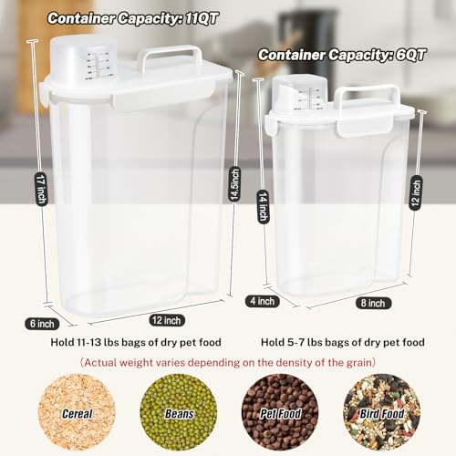 Dog Cat Food Storage Container with Cup (White, 5+10L) | Pet Food Pourable Container Airtight with Large Spout, BPA-Free Plastic Food Dispenser for Pet Food, Bird Seed, Rice, Flour - color: White, size: 5+10L