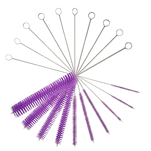 10" Extra Long Tube Cleaning Brush Set - 10 Pack - Purple | Flexible nylon straw brushes for bottles, cleaning straws, pipe cleaners, glass, keyboard, detailing and deep cleaning - color: Purple, size: 10pk - 2mm 3mm 4mm 5mm 6mm 8mm 12mm 16mm 20mm 24mm