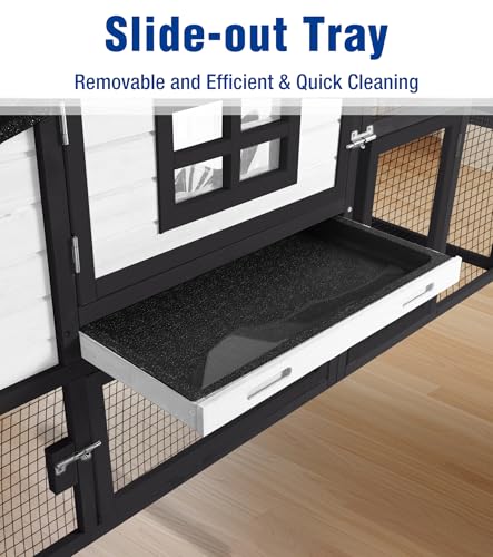 Chicken Coop with Run and Wheels Outdoor Poultry Hen House with Slide-Out Tray Chicken Cage Weatherproof Roof Predator-Proof for Backyard Black and White - color: 72.3"L Black & White