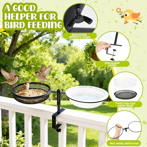 Bird Feeder for Apartment Balcony with Food Tray and Water Bowl | Metal,Detachable and Adjustable Balcony Bird Feeder,Round