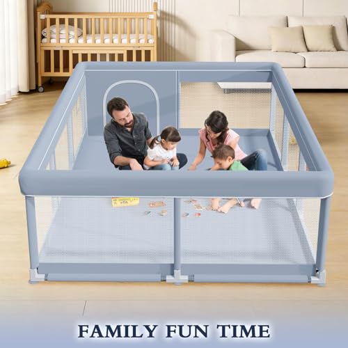 XVISHX 74 x 50 Inch Baby Playpen, Playpen for Babies and Toddlers, Baby Play Pen Playard for Indoor & Outdoor Active Center Game Fence, with Skin-Friendly Fabric and Soft Breathable Mesh, Grey - size: 74 × 50 Inch